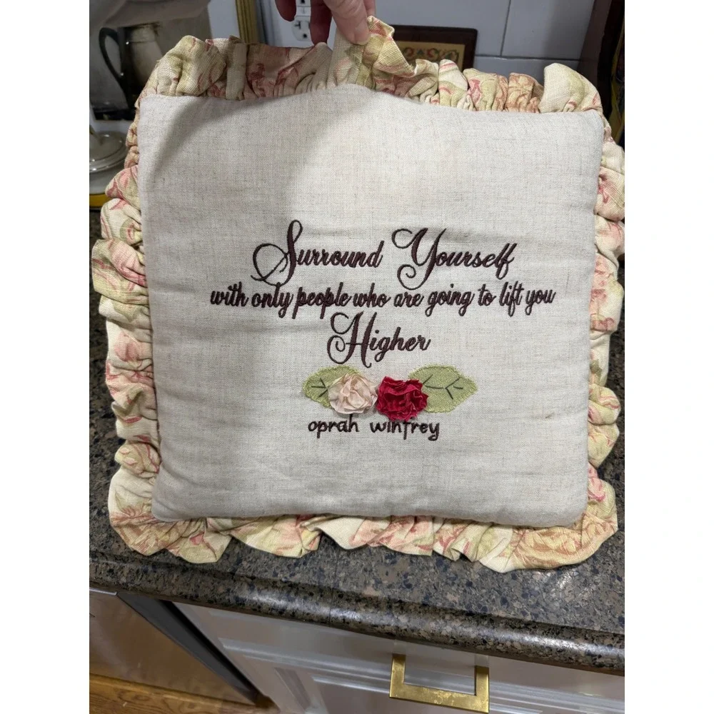 Design Legacy Oprah Winfrey Quote Embroidered Ruffle Floral Accent Pillow 12x12